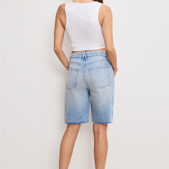 Good American GOOD STANDARD BERMUDA SHORTS denim SZ 4/27 high rise washed blue - Picture 2 of 10